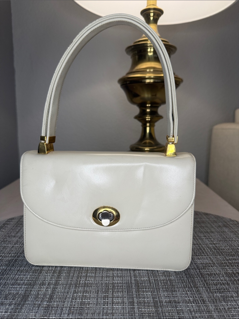 Vintage Koret Cream Top-Handle Leather Shoulder Bag